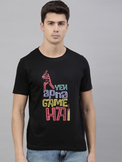 

Bushirt Men Black Printed Round Neck Cotton Pure Cotton T-shirt