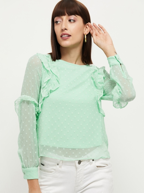 

max Green Ruffles Detailed Regular Top