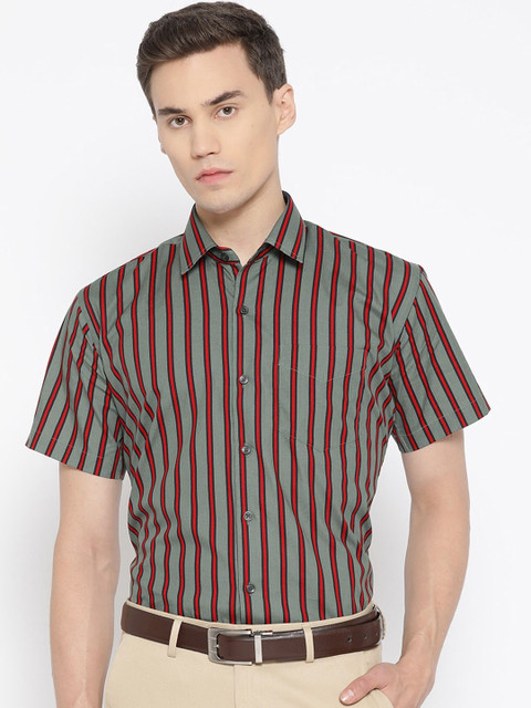 

Hancock Men Grey & Red Slim Fit Striped Formal Shirt