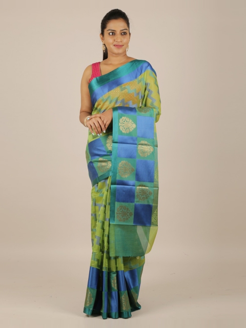 

Pothys Green & Blue Cotton Blend Woven Design Saree