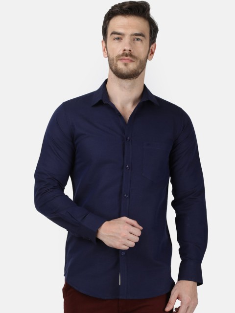 Monte Carlo Men Navy Blue Slim Fit Solid Casual Shirt