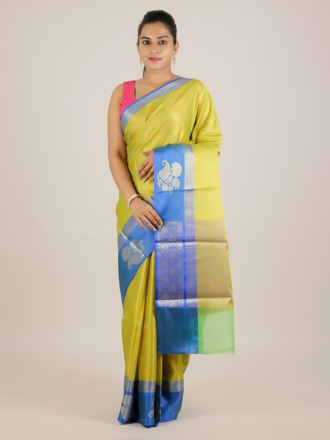 

Pothys Yellow & Navy Blue Cotton Blend Woven Design Saree