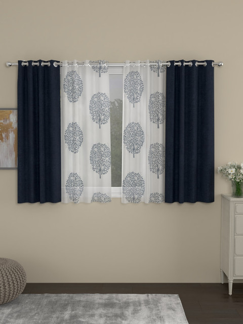 

ROSARA HOME Navy Blue & White Set of 4 Window Curtains