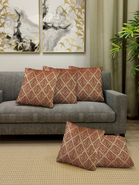 

KLOTTHE Gold-Toned & Brown Set of 5 Ethnic Motifs Square Cushion Covers