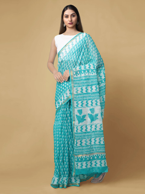 

Unnati Silks Blue & White Pure Cotton Printed Kota Saree