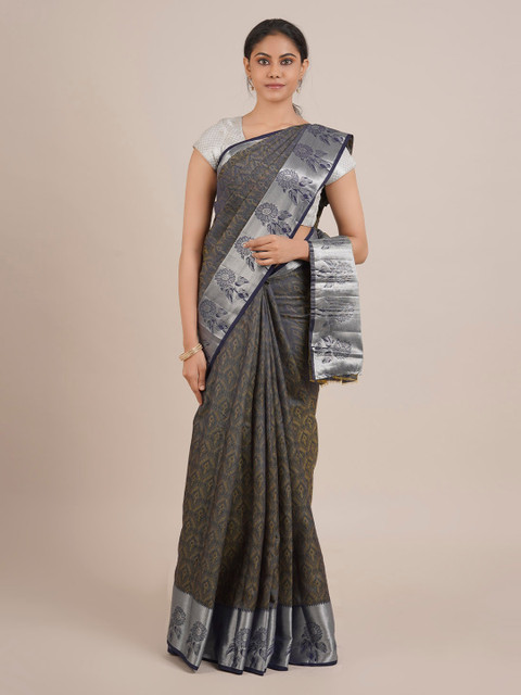 

Pothys Navy Blue & Brown Jute Silk Woven Design Saree