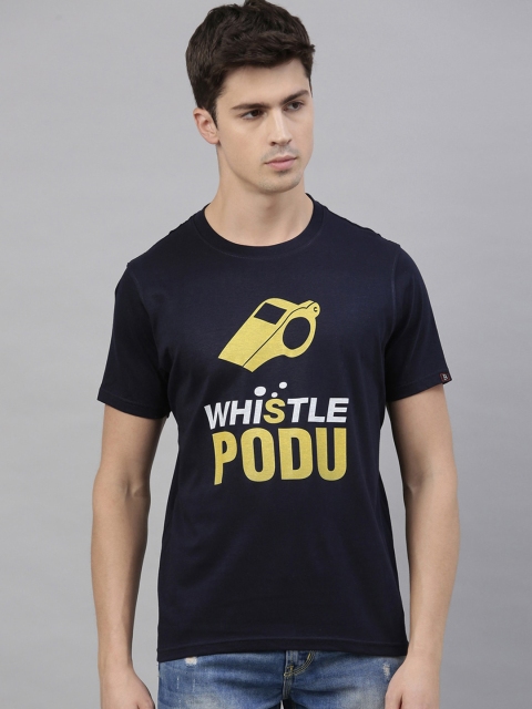 

Bushirt Men Navy Blue Printed Round Neck Cotton T-shirt