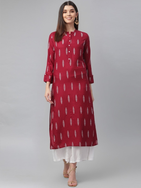 

nesara Women Maroon & Off White Ethnic Motifs Printed Kurta