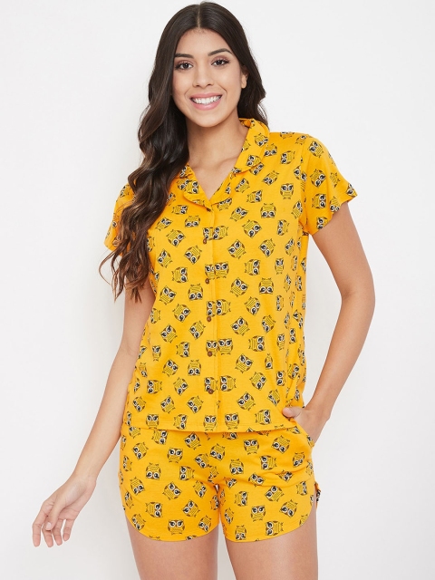 

Clovia Women Yellow & Brown Printed Night suit
