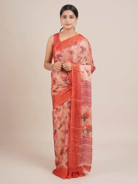 

Pothys Orange Printed Poly Chiffon Saree