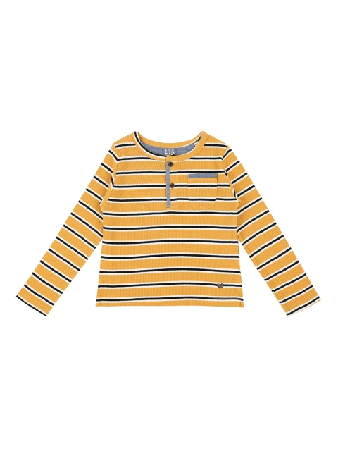 

Ed-a-Mamma Boys Yellow Striped Henley Neck Sustainable Pure Cotton T-shirt