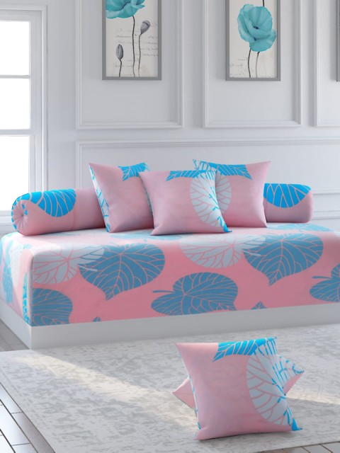 

Bromwick Pink & Blue Printed Cotton Bedsheet With Bolster & Cushion Covers