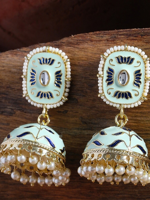 

Shoshaa Blue Gold-Plated Kundan Dome Shaped Jhumkas