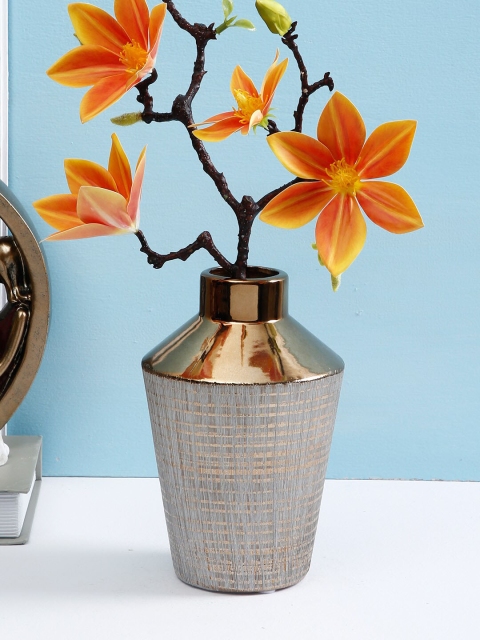 

TAYHAA Gold-Toned & Grey Textured Hand-Crafted Ceramic Vase