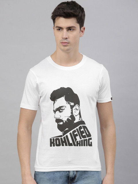 

Bushirt Men White & Black Printed Round Neck Pure Cotton T-shirt