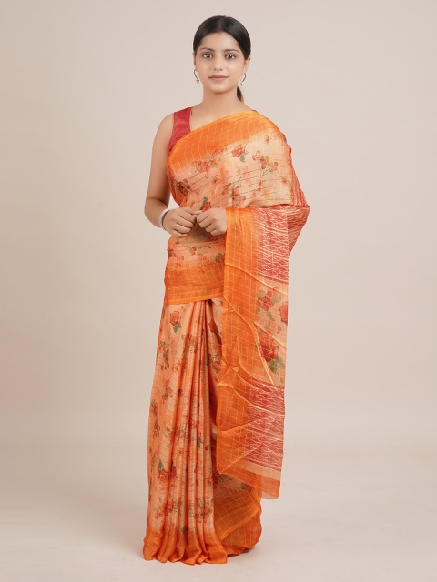 

Pothys Orange Printed Poly Chiffon Saree