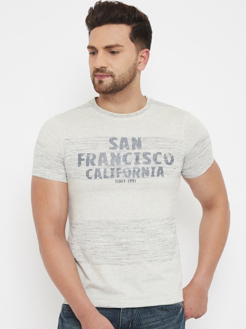 

HALTON HILLS Men Off-White & Grey Printed Round Neck Cotton T-shirt