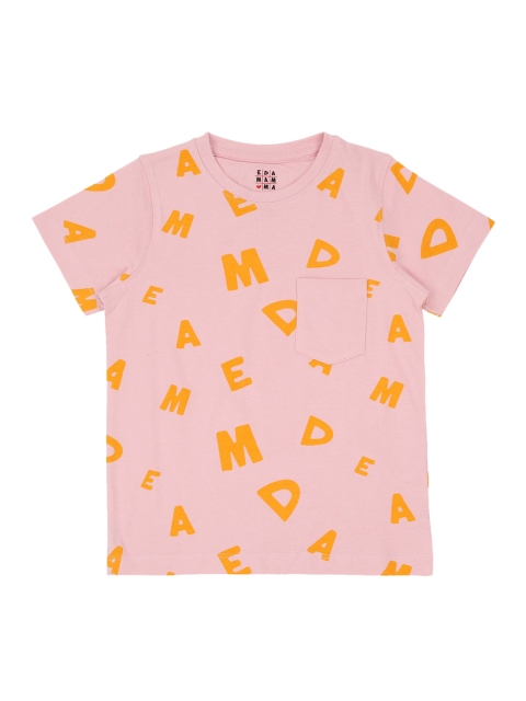 

Ed-a-Mamma Unisex Kids Pink Printed Round Neck Sustainable T-shirt