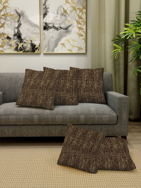 

KLOTTHE Set of 5 Brown Self Design Square Cushion Covers