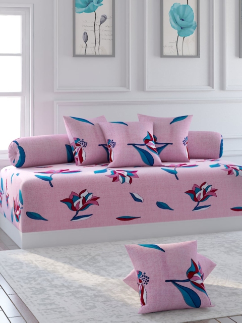 

Bromwick Pink & Blue Floral Printed Bedsheet With Bolster & Cushion Covers