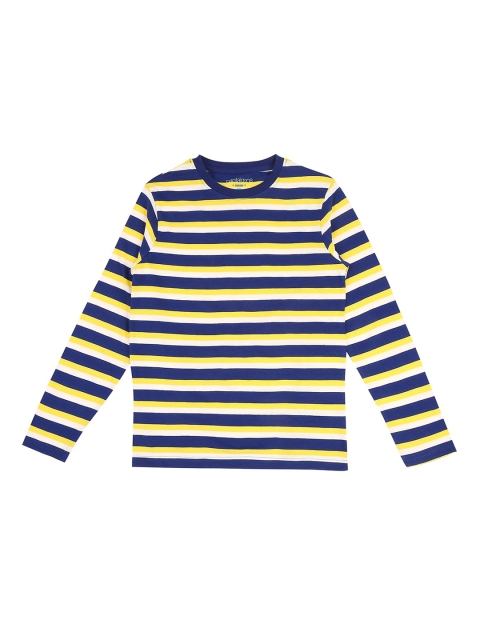 

Pantaloons Junior Boys Navy Blue Striped Round Neck Pure Cotton T-shirt