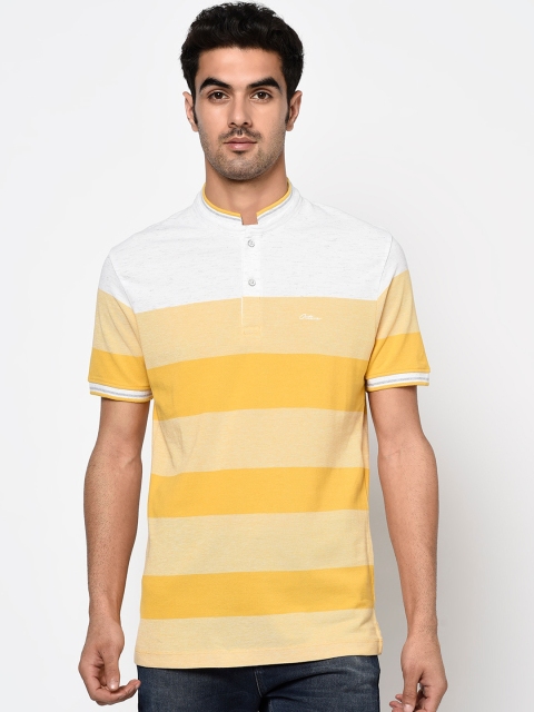 

Octave Men Mango Yellow Colourblocked Mandarin Collar T-shirt