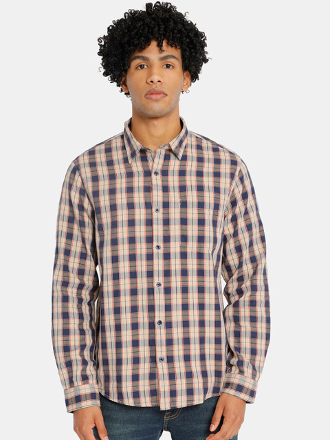

Ruggers Men Pink & Navy Blue Regular Fit Checked Cotton Casual Shirt