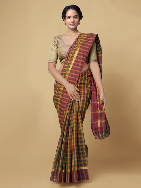 

Unnati Silks Multicoloured Pure Cotton Checked Mangalagiri Saree, Multi