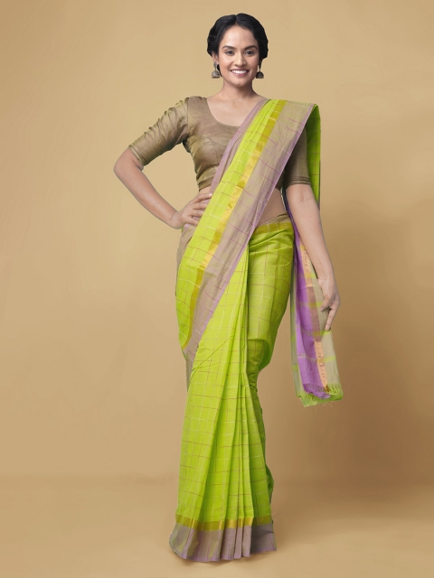 

Unnati Silks Green Pure Cotton Checked Mangalagiri Saree