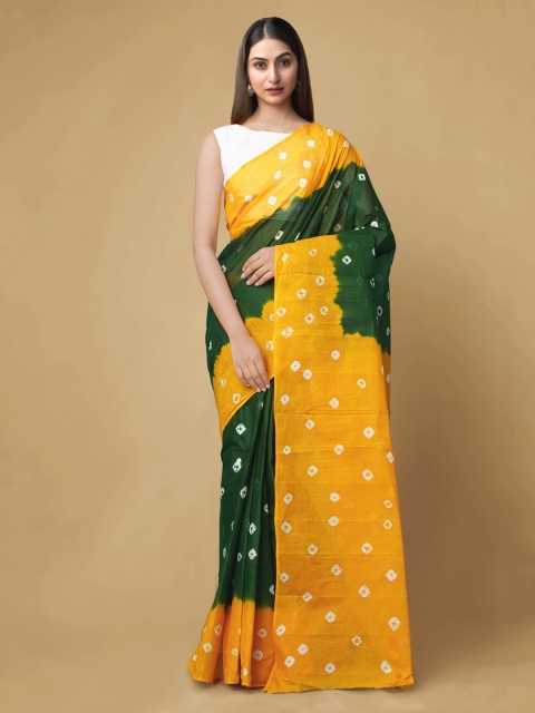 

Unnati Silks Green & Yellow Pure Cotton Printed Bandhani Saree