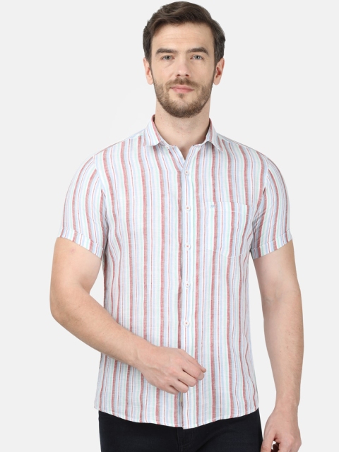 

Monte Carlo Men White & Blue Regular Fit Striped Casual Shirt