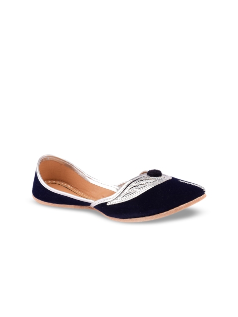

DESI COLOUR Women Navy Blue Embellished Leather Mojaris