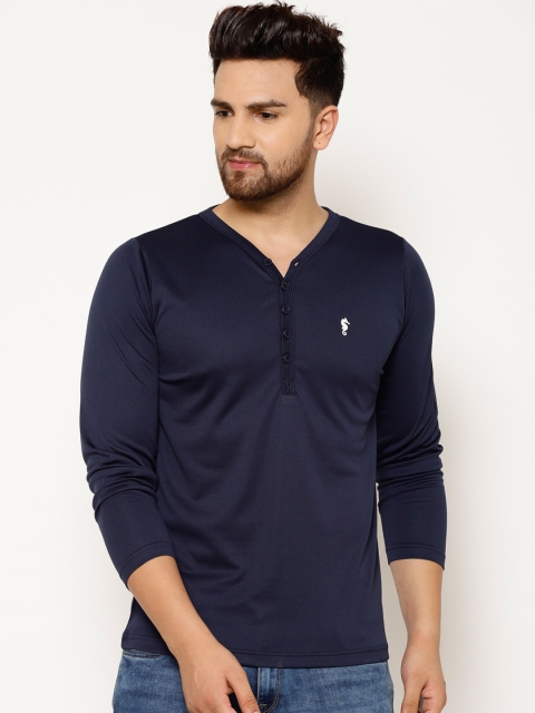 

EPPE Men Navy Blue Solid Henley Neck T-shirt