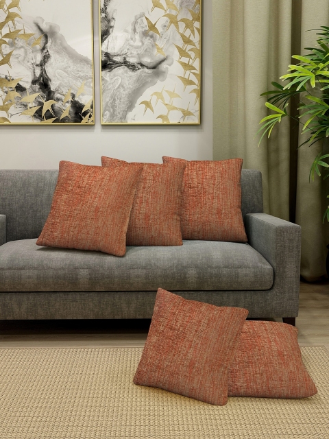 

KLOTTHE Rust Set of 5 Self Design Square Cushion Covers