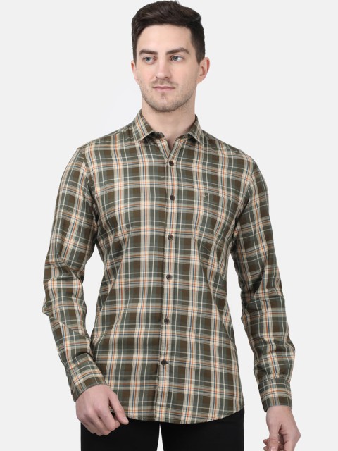

Monte Carlo Men Olive Green & Beige Slim Fit Checked Casual Shirt