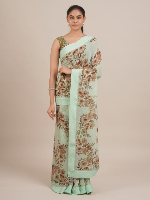 

Pothys Green & Brown Poly Chiffon Printed Saree