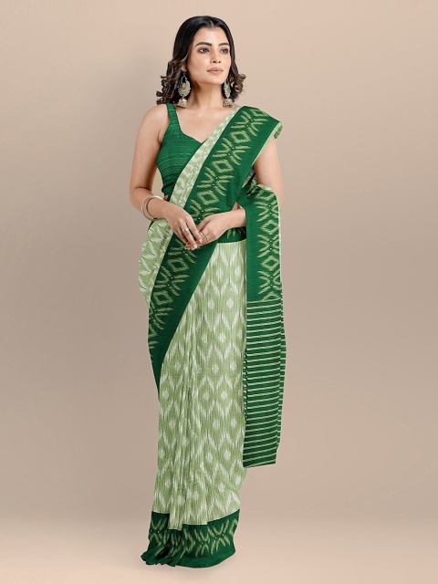 

BharatSthali Green & Off-White Silk Cotton Woven Design Sambalpuri Saree
