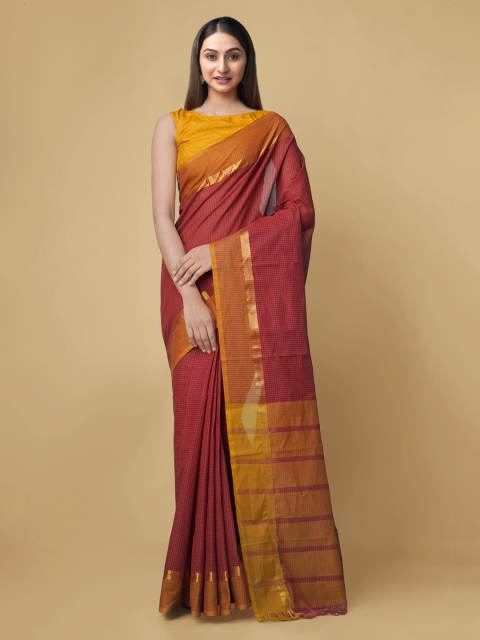 

Unnati Silks Red Pure Cotton Solid Mangalagiri Saree