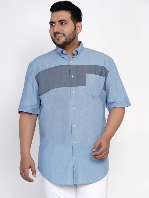 

Santonio Men Blue Regular Fit Colourblocked Casual Cotton Shirt