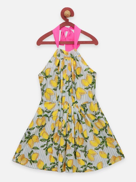 

LilPicks Girls Yellow & Green Floral Printed Maxi Dress