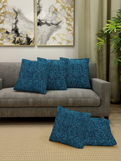 

KLOTTHE Blue Set of 5 Self Design Square Cushion Covers