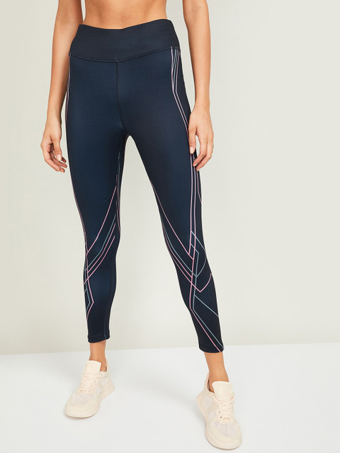 

Kappa Women Navy Blue & White Printed Tights