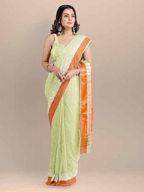 

BharatSthali Green Silk Cotton Solid Maheshwari Saree