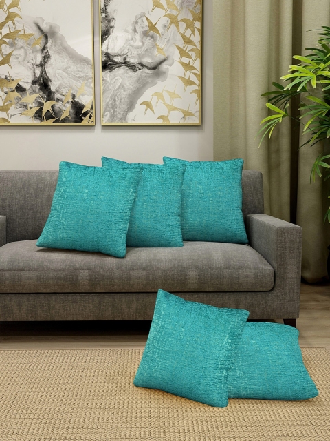 

KLOTTHE Turquoise Blue Set of 5 Solid Square Cushion Covers