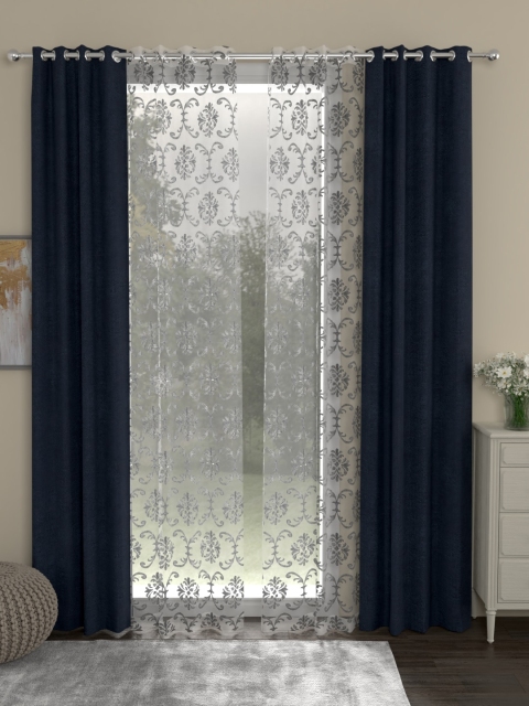 

ROSARA HOME Navy Blue & Grey Set of 4 Door Curtains