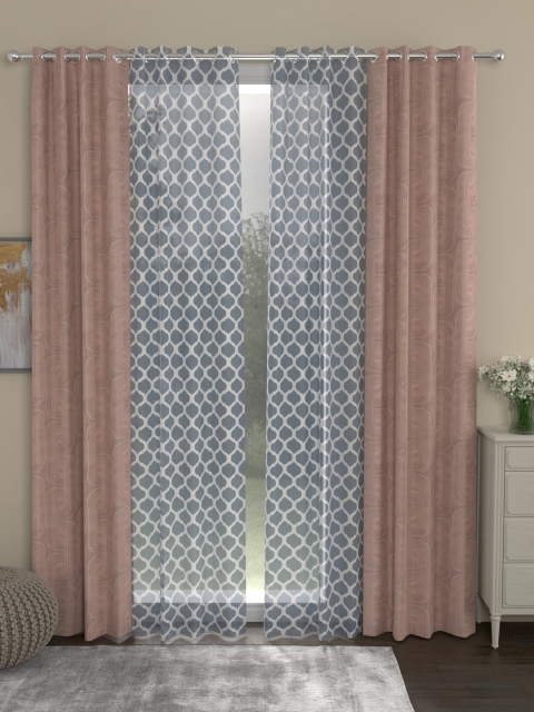 

ROSARA HOME Set Of 4 Nude-Coloured & White Door Curtains