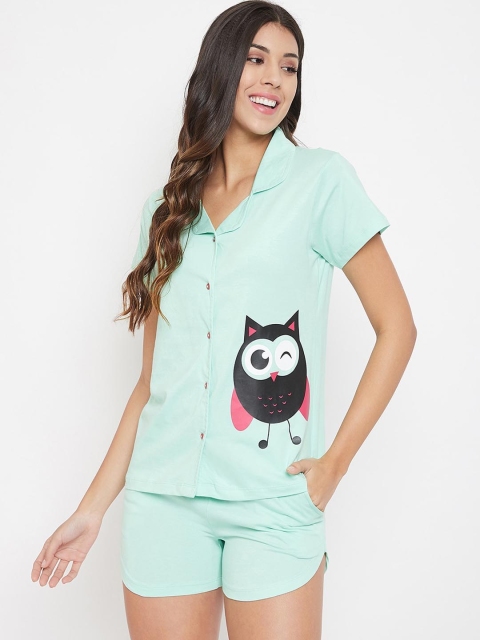 

Clovia Women Green & Black Printed Night Suit