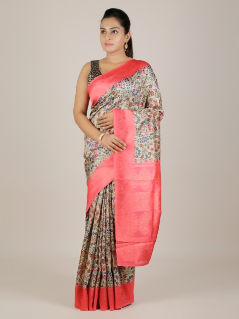 

Pothys Cream-Coloured Printed Jute Silk Saree