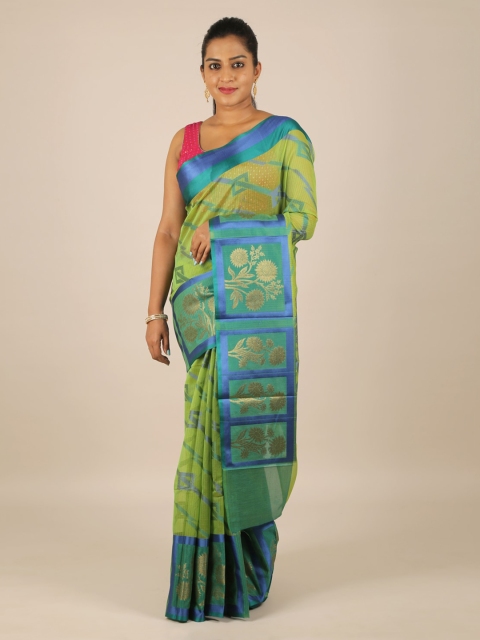 

Pothys Green & Blue Cotton Blend Woven Design Saree