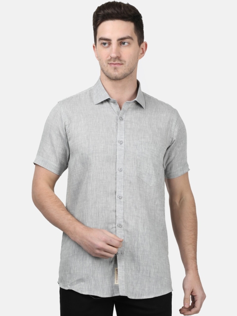 

Monte Carlo Men Grey Regular Fit Solid Linen Formal Shirt
